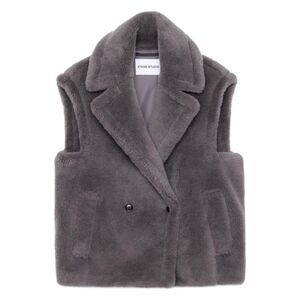 STAND STUDIO Faux Fur Double-Breasted Vest Women GREY Vests